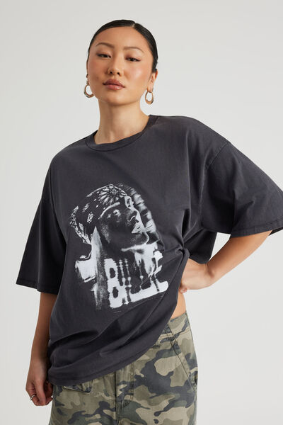 Box Fit Music Merch T Shirt, LCN BRA WASHED BLACK/BILLIE EILISH