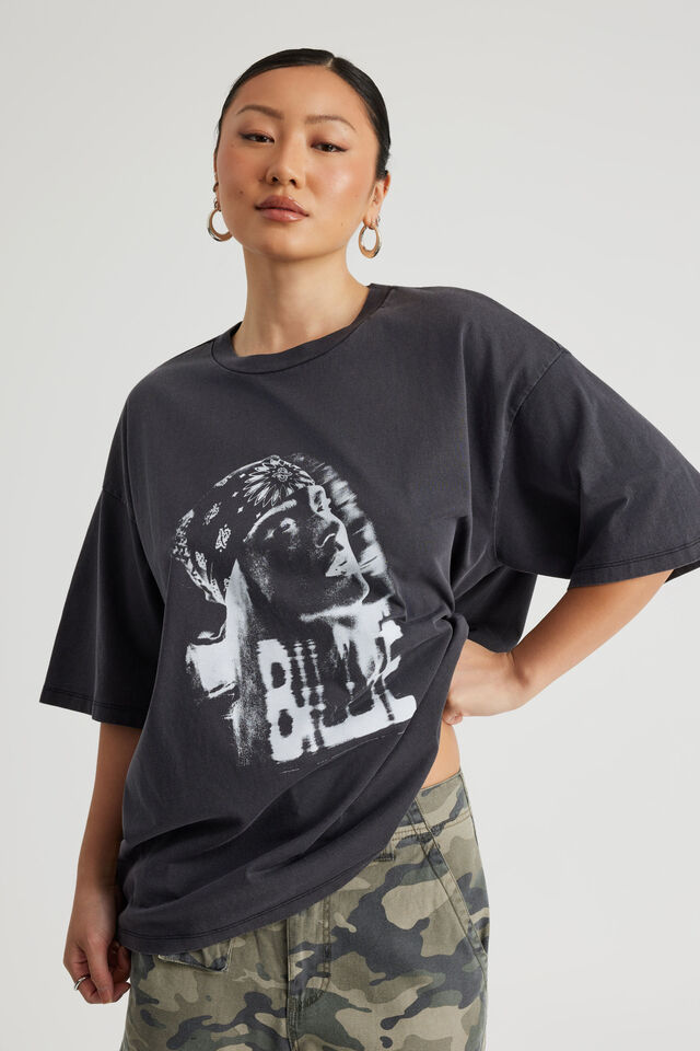 Box Fit Music Merch T Shirt, LCN BRA WASHED BLACK/BILLIE EILISH