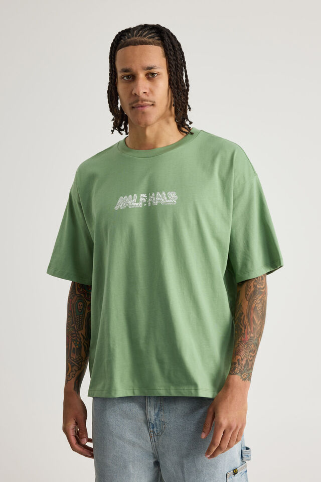 Half Half Box Fit Graphic T Shirt, HH PEPPERMINT/BRICKS