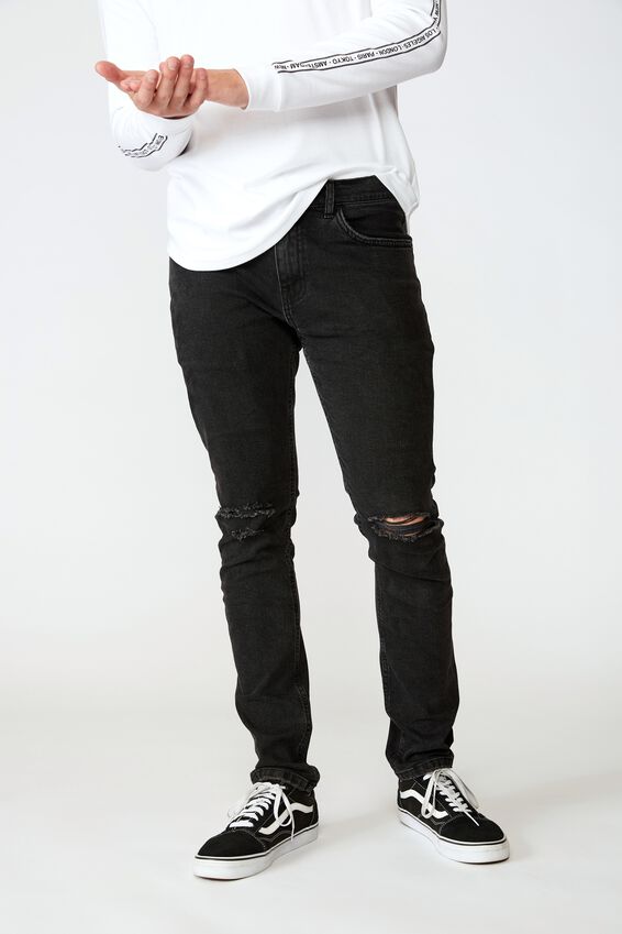 Skinny Leg Denim Jean, WASHED BLACK