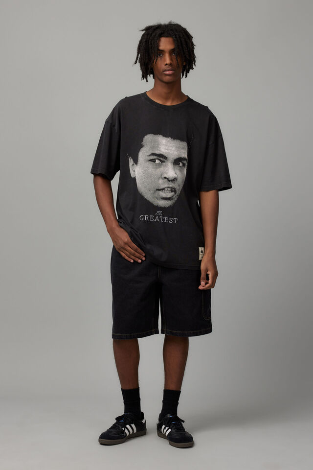 Oversized Muhammad Ali T Shirt, LCN ALI WASHED BLACK/MUHAMMAD ALI HERO