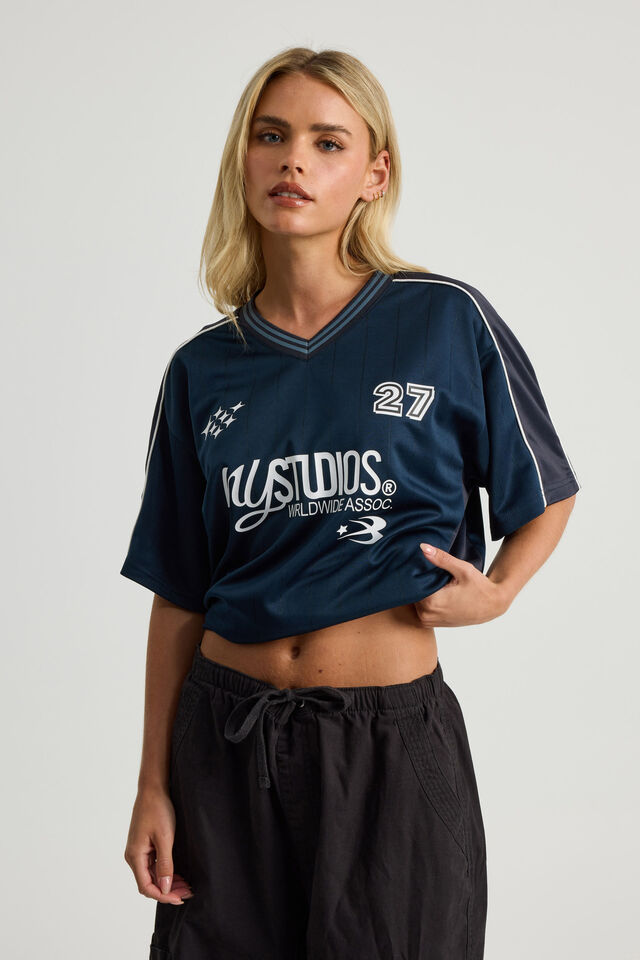 V Neck Sports Jersey, NAVY BLAZER/NY STUDIO