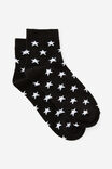 Girls Everyday Quarter Sock, BLACK WHITE STARS - alternate image 1