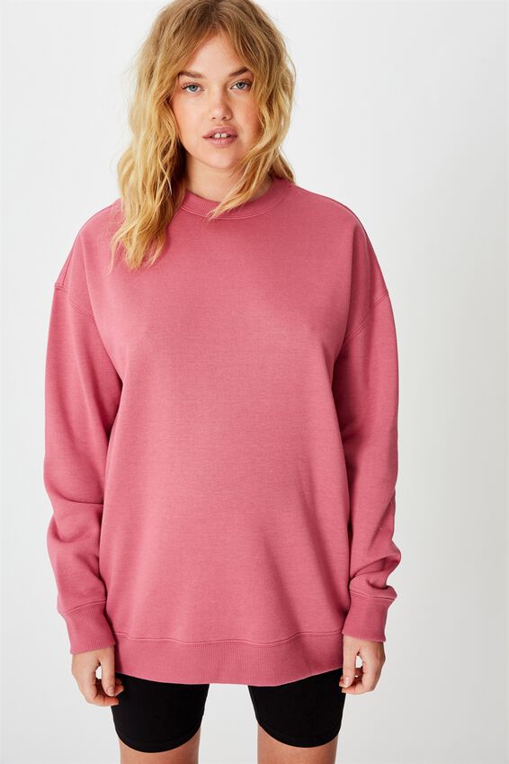 Oversized Crew Neck Sweater, RUBY PLUM