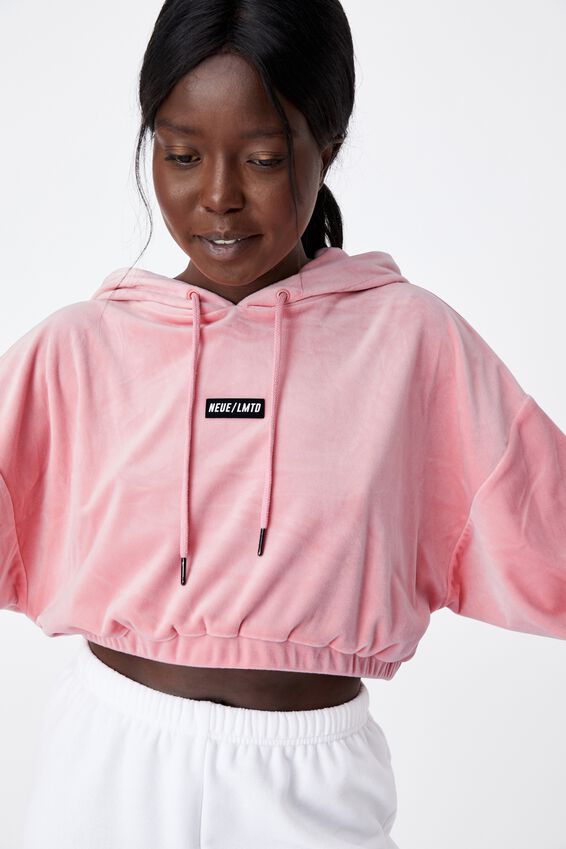 Velour Cropped Hoody, SILVER PINK