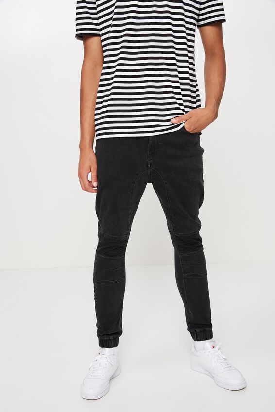 Moto Denim Cuffed Jean, WASHED BLACK