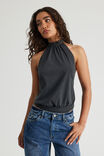 High Neck Backless Halter Top, WASHED BLACK - alternate image 1
