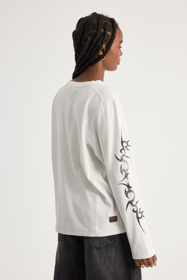 Notion X Smolbrat Shruken Long Sleeve Tshirt, PUMICE/SMOLBRAT NOTION CROWN