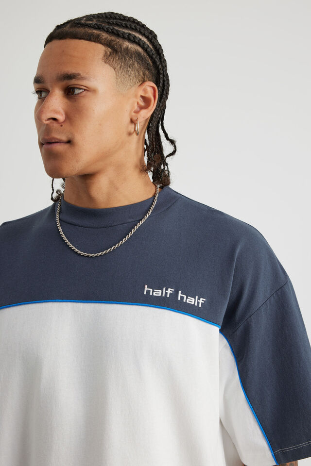 Half Half Box Fit Panelled Graphic Tshirt, HH CLOUD/SEAL PILL LOGO