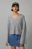 Charlie V Neck Knit Jumper, GREY MARLE - alternate image 1