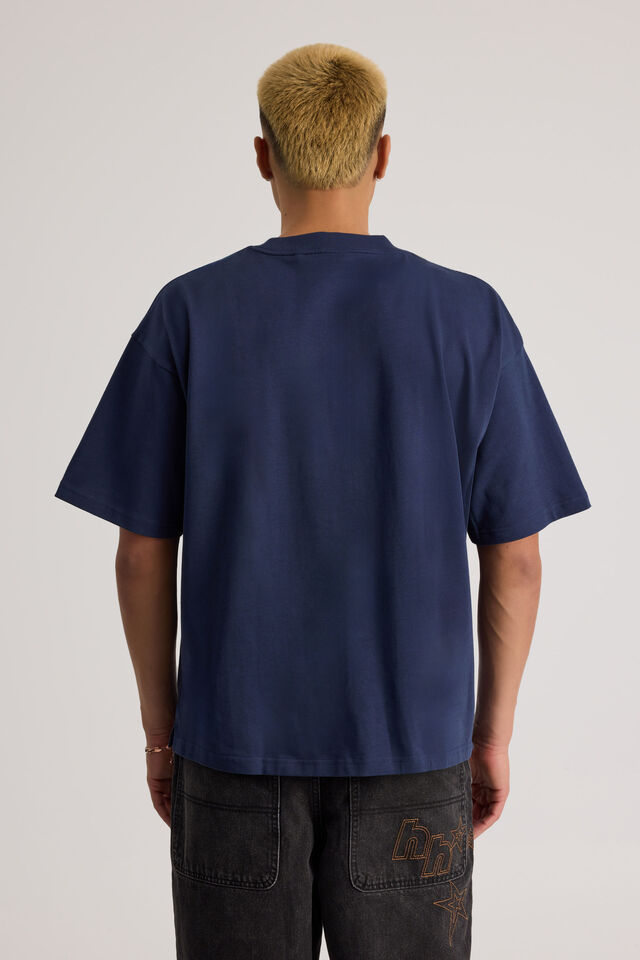 Half Half Heavyweight Box Fit Graphic Tshirt, HH MIDNIGHT BLUE/HALF HALF TROUBLEMAKER