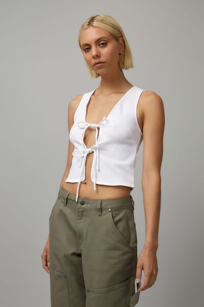 Tie Front Top, WHITE