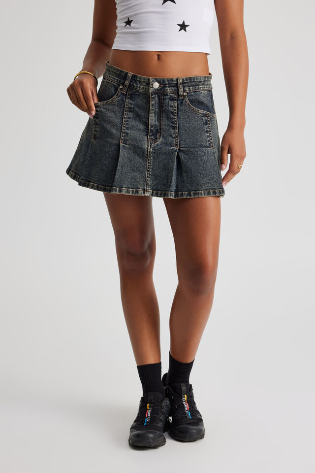 Pleat Denim Skirt, WORKSHOP BLUE