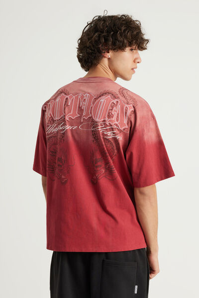 Notion Vintage Graphic Tshirt, NTN WASHED TUSCAN RED/SYMMETRICAL DRAGONS