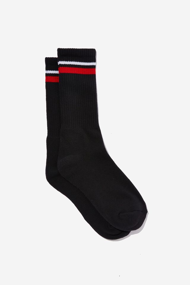 Retro Ribbed Socks, BLACK RED STRIPE
