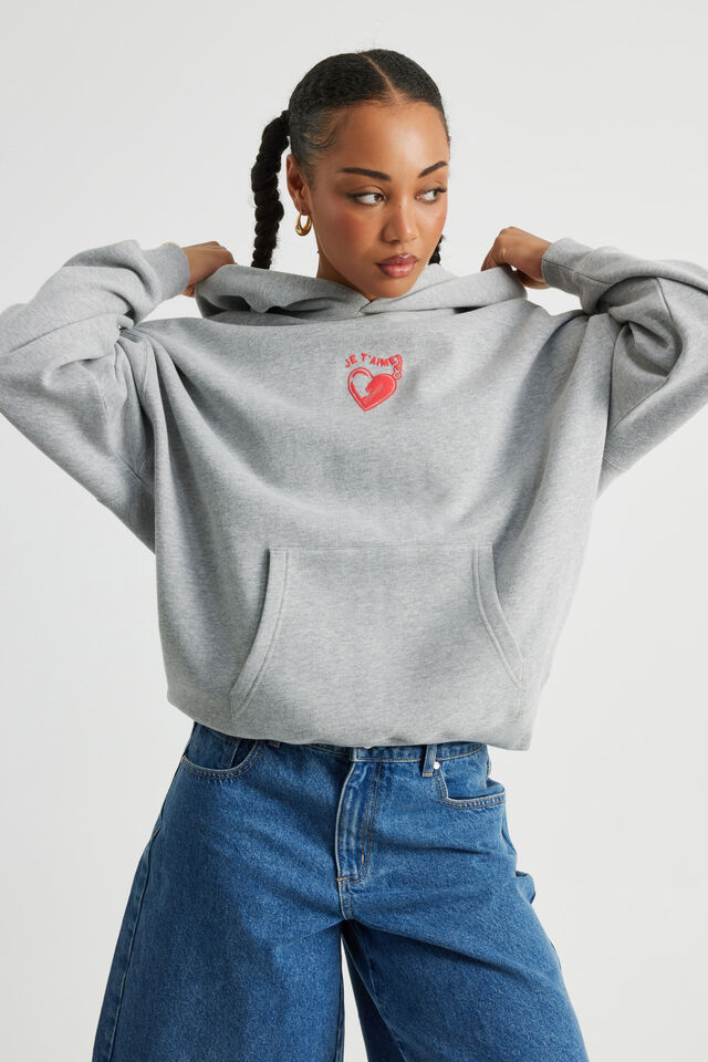 Harley Slouchy Hoodie, GREY MARLE/JETAIME HEART