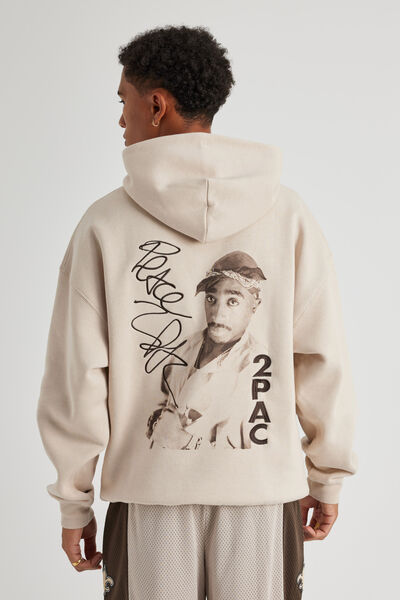 Music Merch Hoodie, LCN BRA BEIGE/TUPAC SIGNATURE
