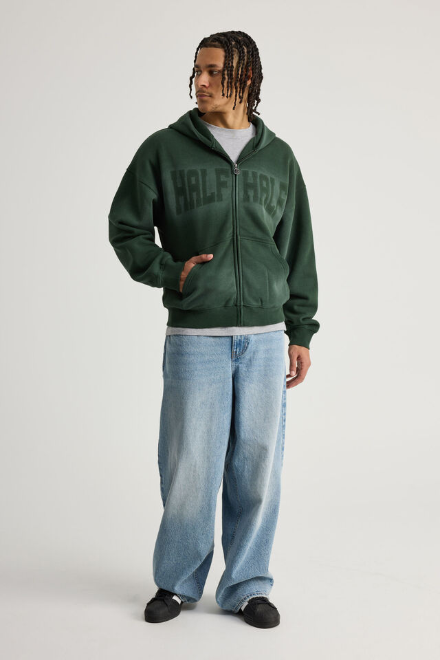 Half Half Zip Thru Hoodie, HH KELP/ON COMPANY TIME