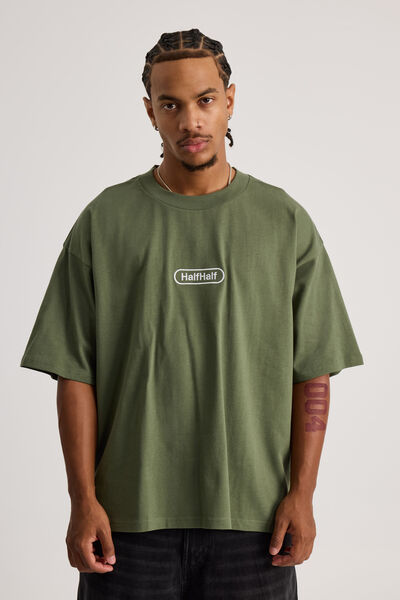 Half Half Heavyweight Box Fit Graphic Tshirt, HH CYPRESS GREEN/CLASSIC HALF HALF PILL