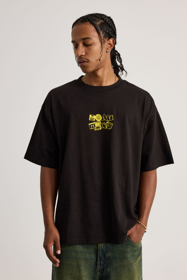 Half Half Heavyweight Box Fit Graphic Tshirt, HH BLACK/COMPUTER ICON