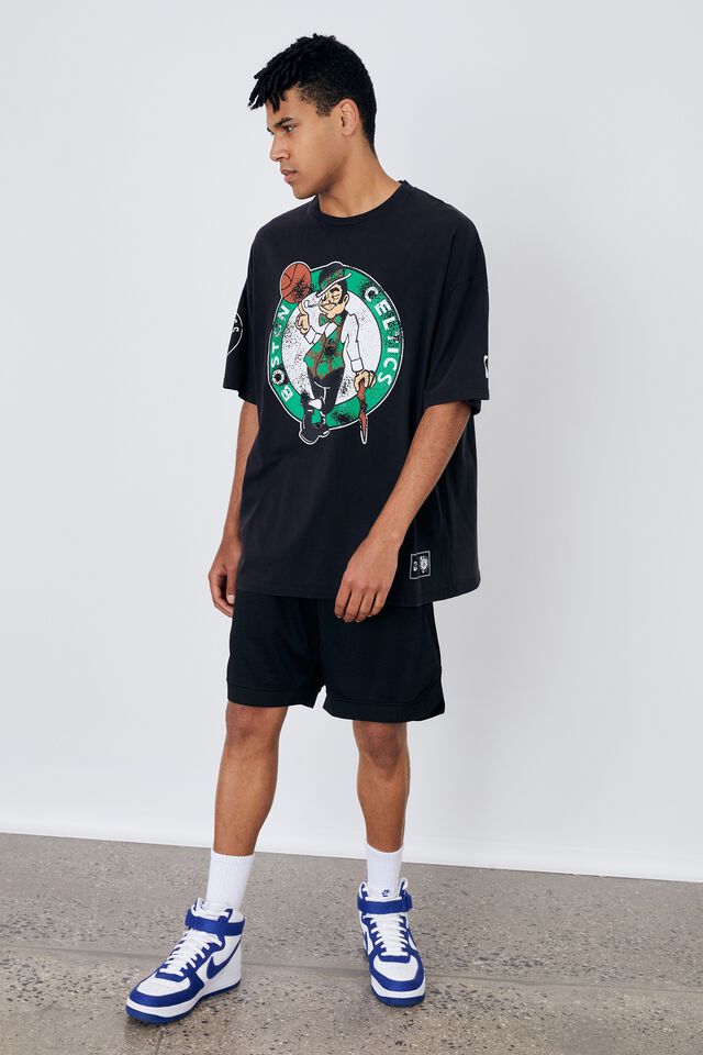 NBA Boston Celtics Oversized T Shirt, LCN NBA WASHED BLACK/CELTICS LOGO