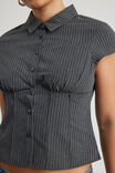 Short Sleeve Fitted Shirt, GREY PINSTRIPE - alternate image 4