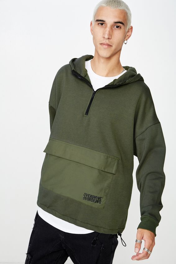 Utility Hoodie, KHAKI/BLACK