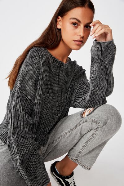 Drop Shoulder Knit Jumper, WASHED BLACK