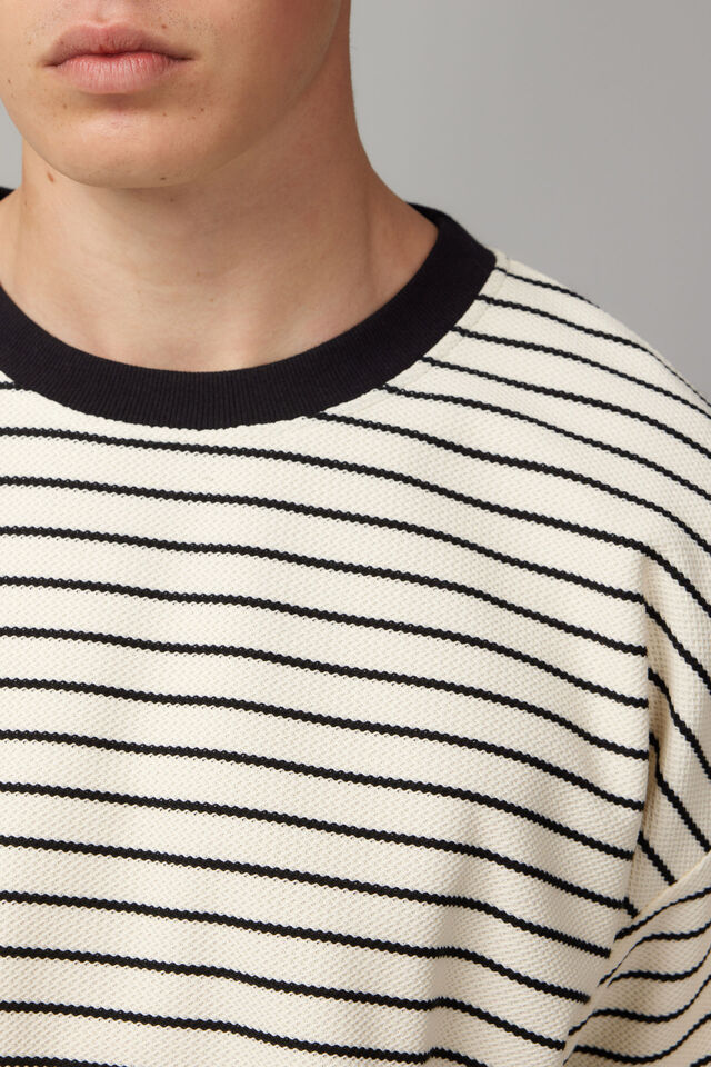 Box Fit Textured T Shirt, WHITE STRIPE