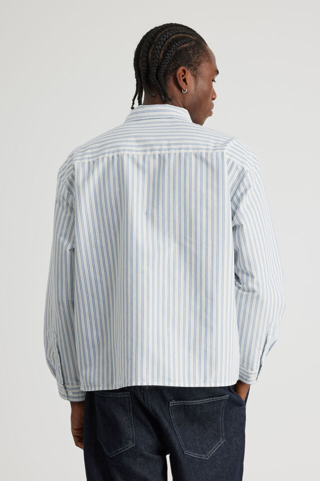 Authentics Boxy Cropped Long Sleeve Shirt, BLUE WHITE PINSTRIPE
