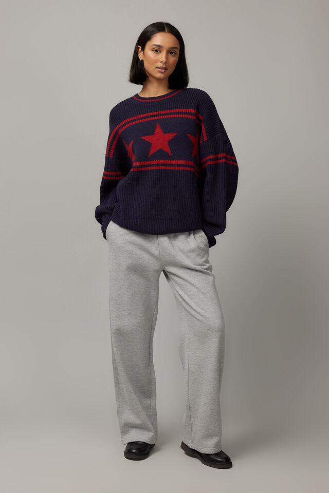 Billie Oversized Stripe Knit Jumper, NAVY/RED