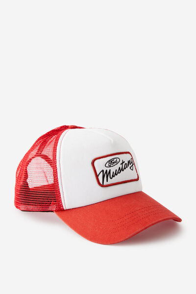 Lcn Ford Trucker Cap, LCN RED WHITE FORD MUSTANG