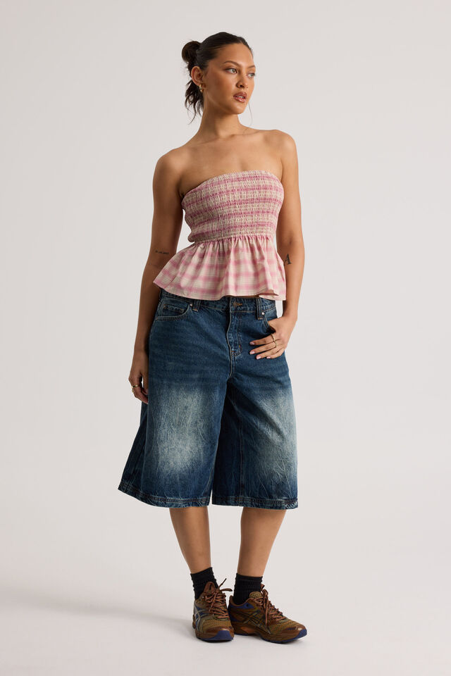 Ari Shirred Bandeau, CASHMERE ROSE CHECK