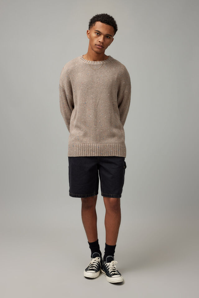 Boxy Textured Crew Knit, STONE/NEP TEXTURE