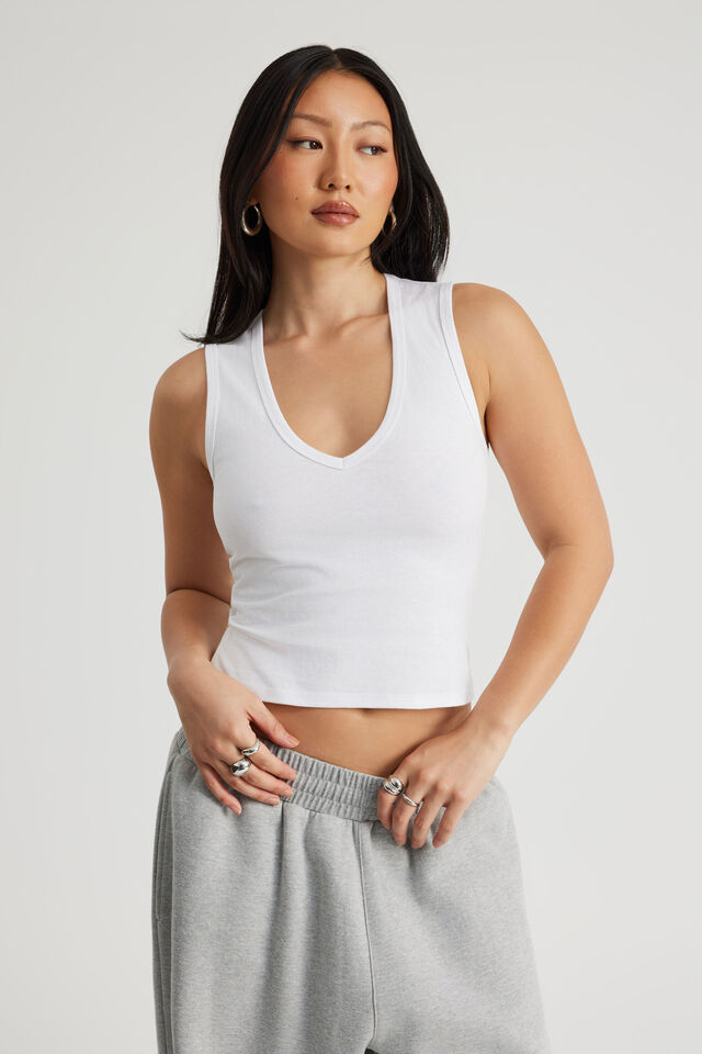V Neck Tank, WHITE
