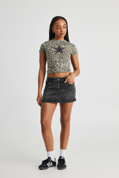 Stretch Denim Skirt, MARBLE BLACK