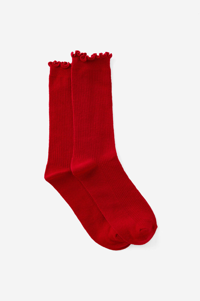 Girls Everyday Crew Sock, RED LETTUCE EDGE