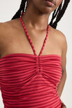 Ruched Front Bandeau Halter, RANCH RED STRIPE - alternate image 3