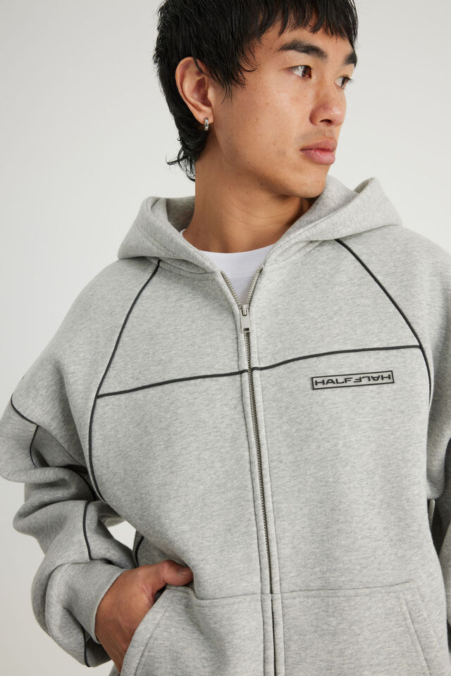 Half Half Zip Thru Hoodie, HH GREY MARLE/PANEL