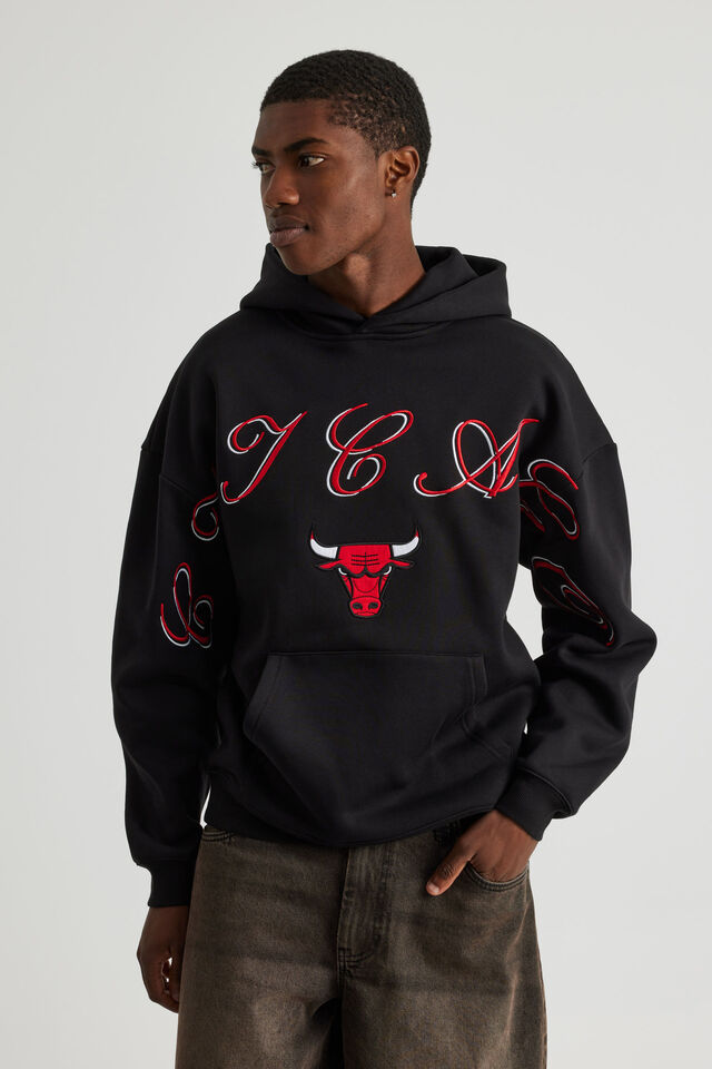 Nba Hoodie, LCN NBA BLACK/BULLS CURSIVE SCRIPT