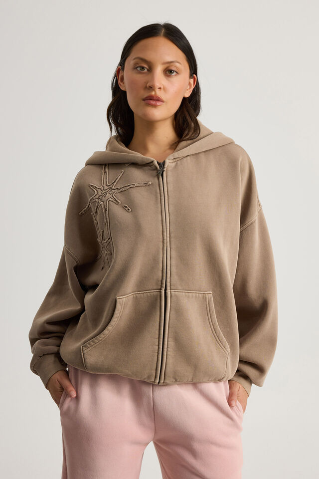 Allie Zip Through Slouchy Hoodie, WASHED MORTAR/STARBUST