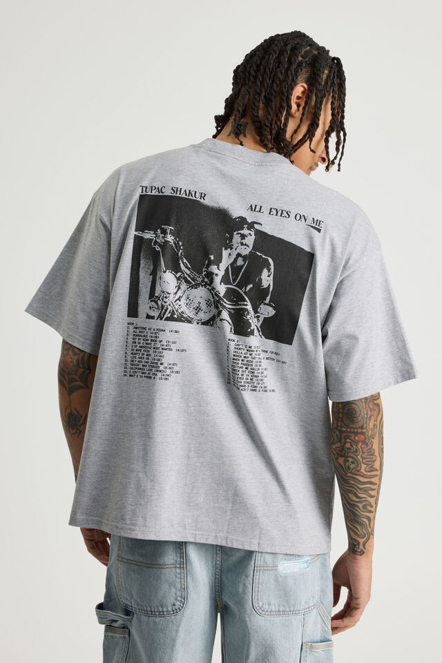 Box Fit Music Merch T Shirt, LCN BRA STEEL MARLE/TUPAC ME AGAINST