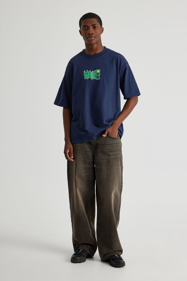 Half Half Heavyweight Box Fit Graphic Tshirt, HH MIDNIGHT BLUE/HALF HALF GREMLIN