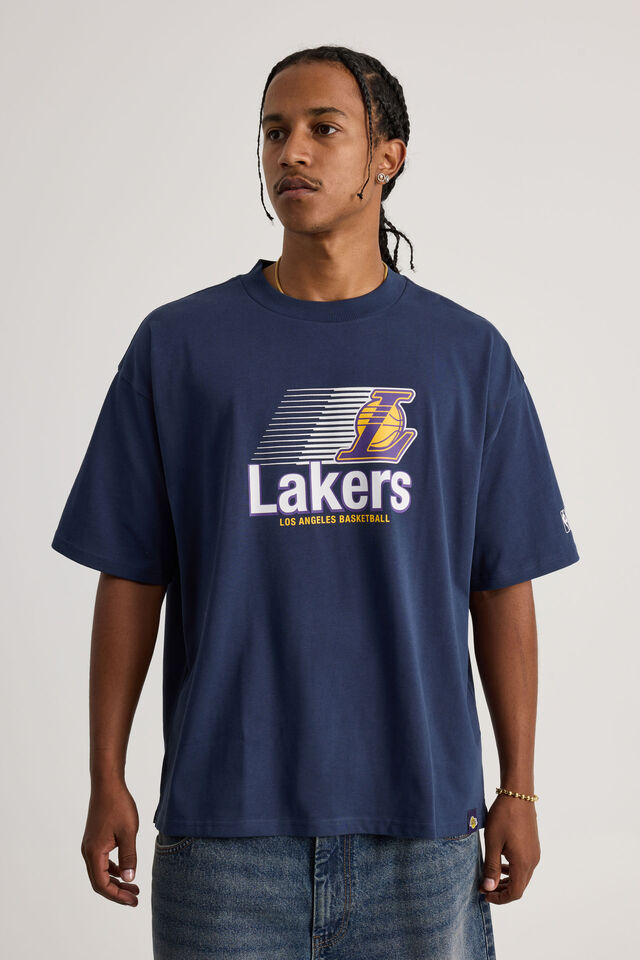 Heavy Weight Box Fit Nba Tshirt, LCN NBA STORM NAVY/LAKERS Y2K