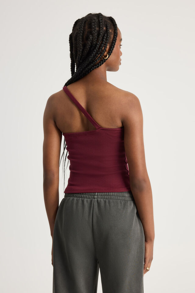One Shoulder Buckle Top, BORDEAUX
