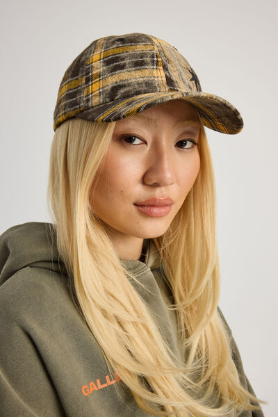 Notion Bleached Check Dad Cap, BROWN YELLOW CHECK