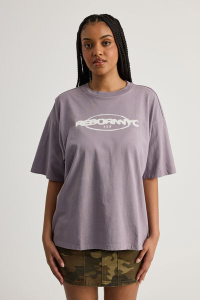Oversized Graphic Tee, WASHED MYSTIC PURPLE/REBORN