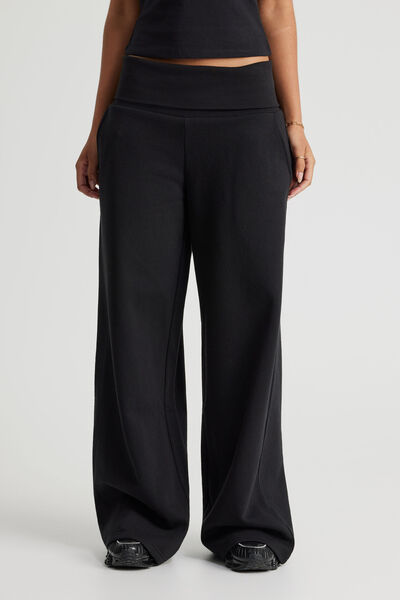 Wide Waistband Trackpant, BLACK