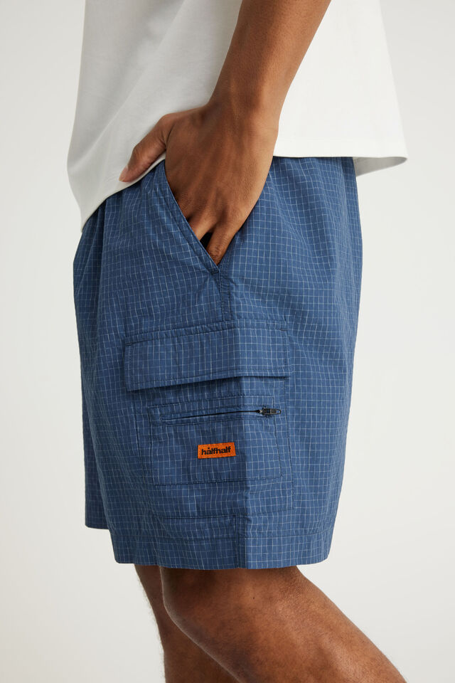 Half Half Pull On Short, BLUE GRID CHECK