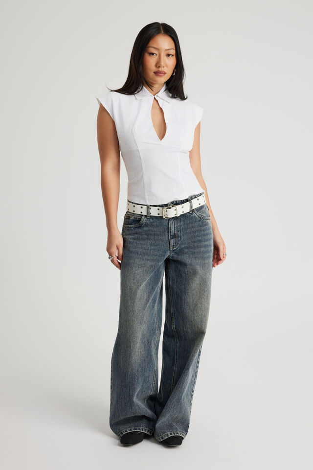 Keyhole Fitted Top, WHITE